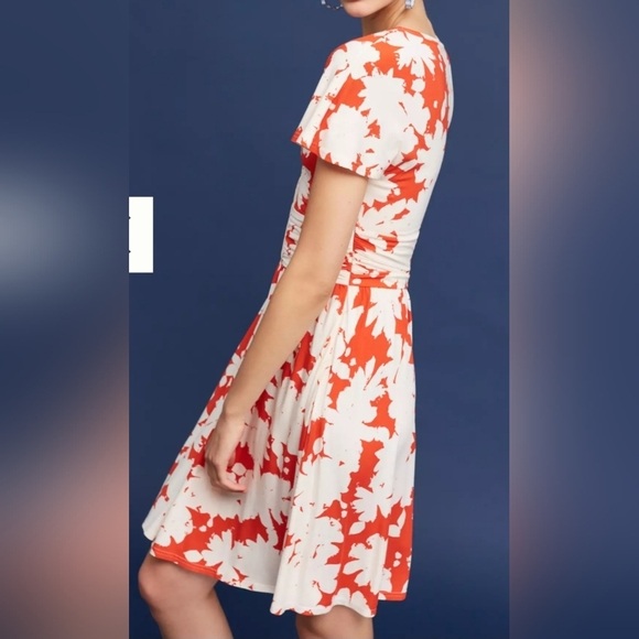 Maeve Floral Dress in Orange and Cream-Size S - 94% Rayon - Picture 2 of 9